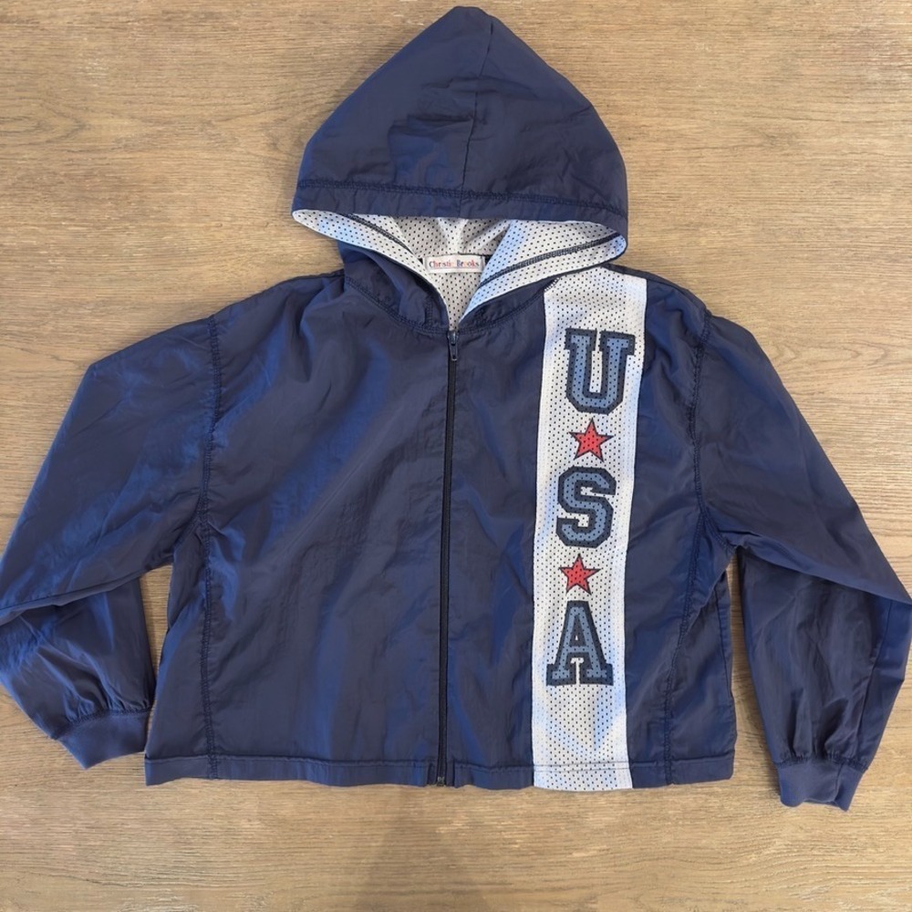 VTGE Christie Brooks USA Lined‎ Hooded Nylon Windbreaker Jacket-Navy-Size L (14)